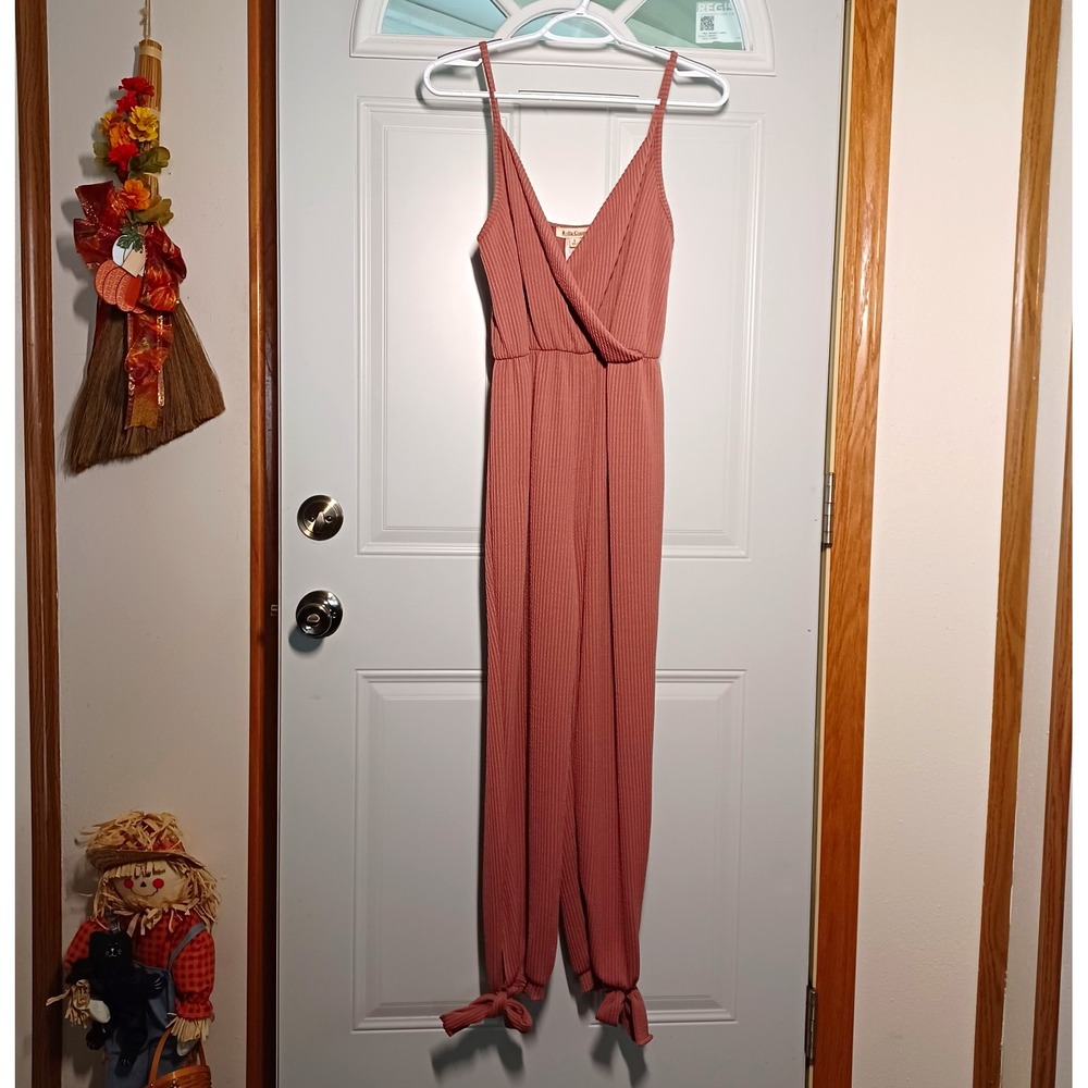 Rolla Coster Jumpsuit Mauve Pink Spaghetti Strap Texture Small Sweatheart Neck